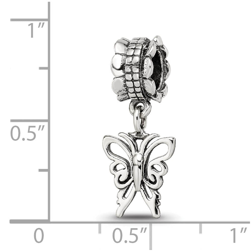 Alternate view of the Sterling Silver Butterfly Silhouette Dangle Bead Charm by The Black Bow Jewelry Co.