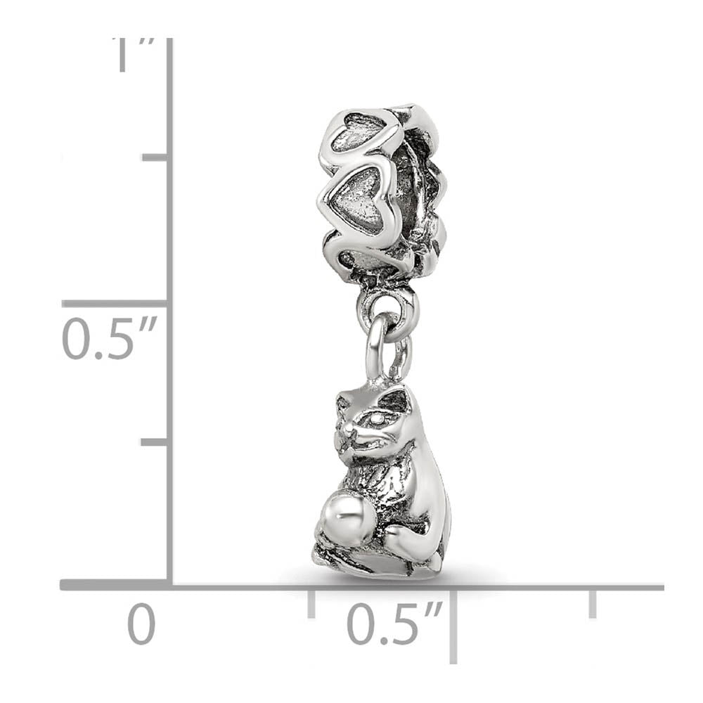 Alternate view of the Sterling Silver Kitten Dangle Bead Charm by The Black Bow Jewelry Co.