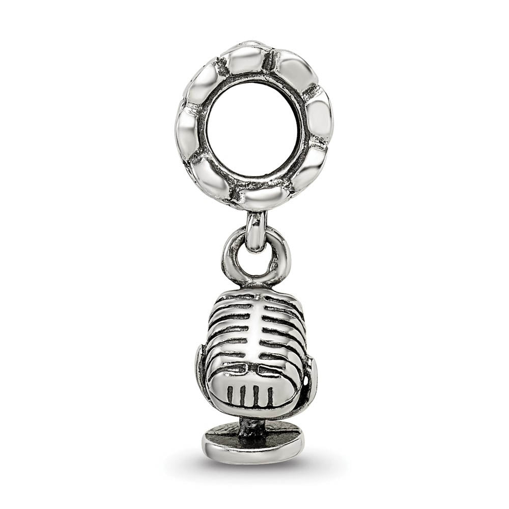Alternate view of the Sterling Silver Microphone Dangle Bead Charm by The Black Bow Jewelry Co.