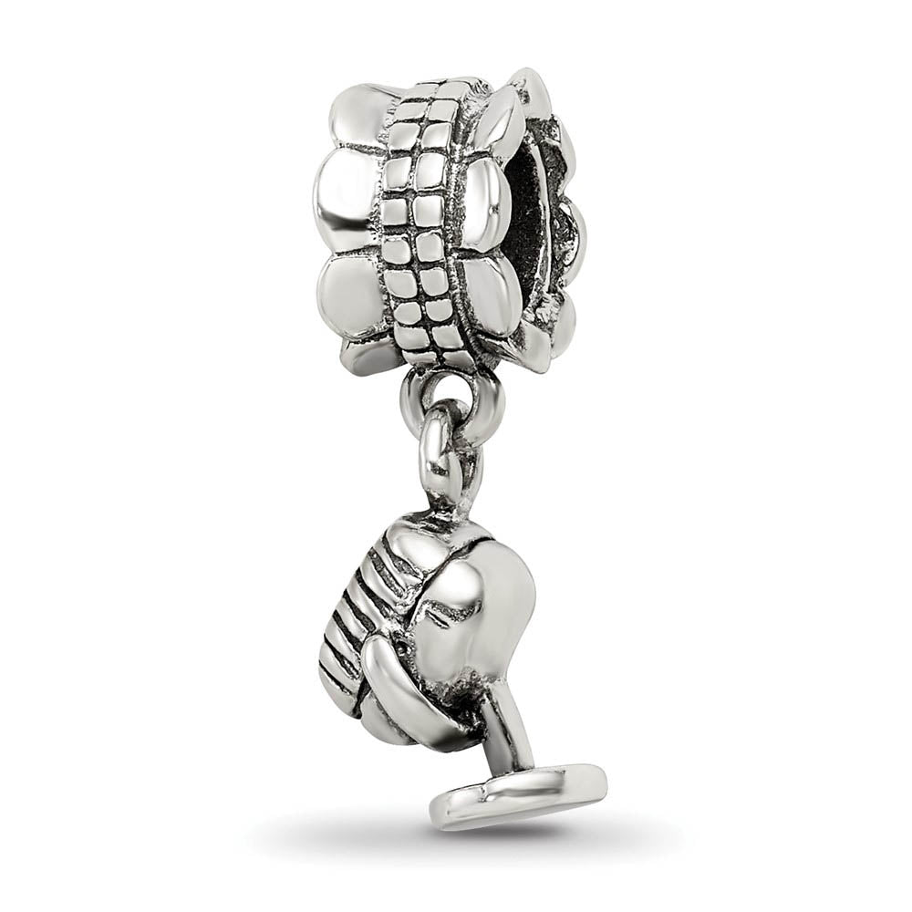 Alternate view of the Sterling Silver Microphone Dangle Bead Charm by The Black Bow Jewelry Co.