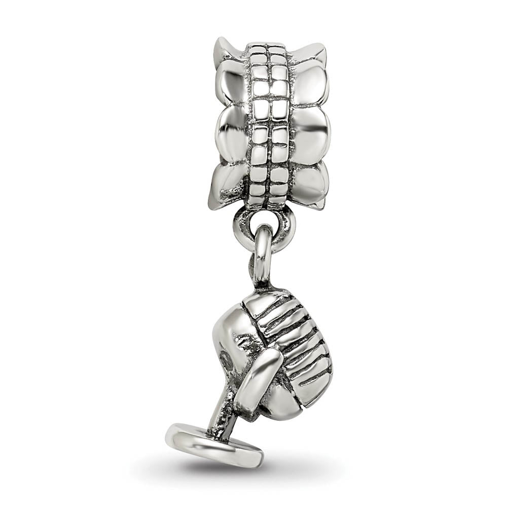 Alternate view of the Sterling Silver Microphone Dangle Bead Charm by The Black Bow Jewelry Co.