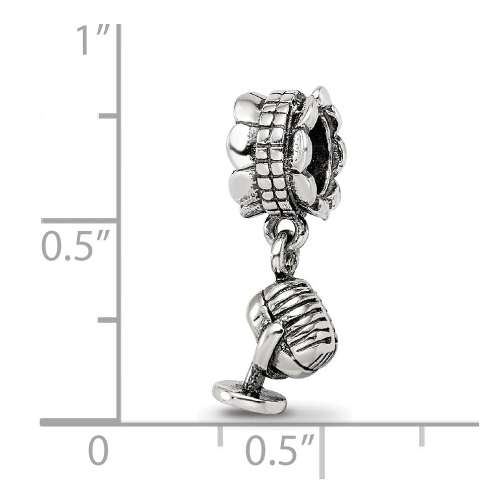 Alternate view of the Sterling Silver Microphone Dangle Bead Charm by The Black Bow Jewelry Co.