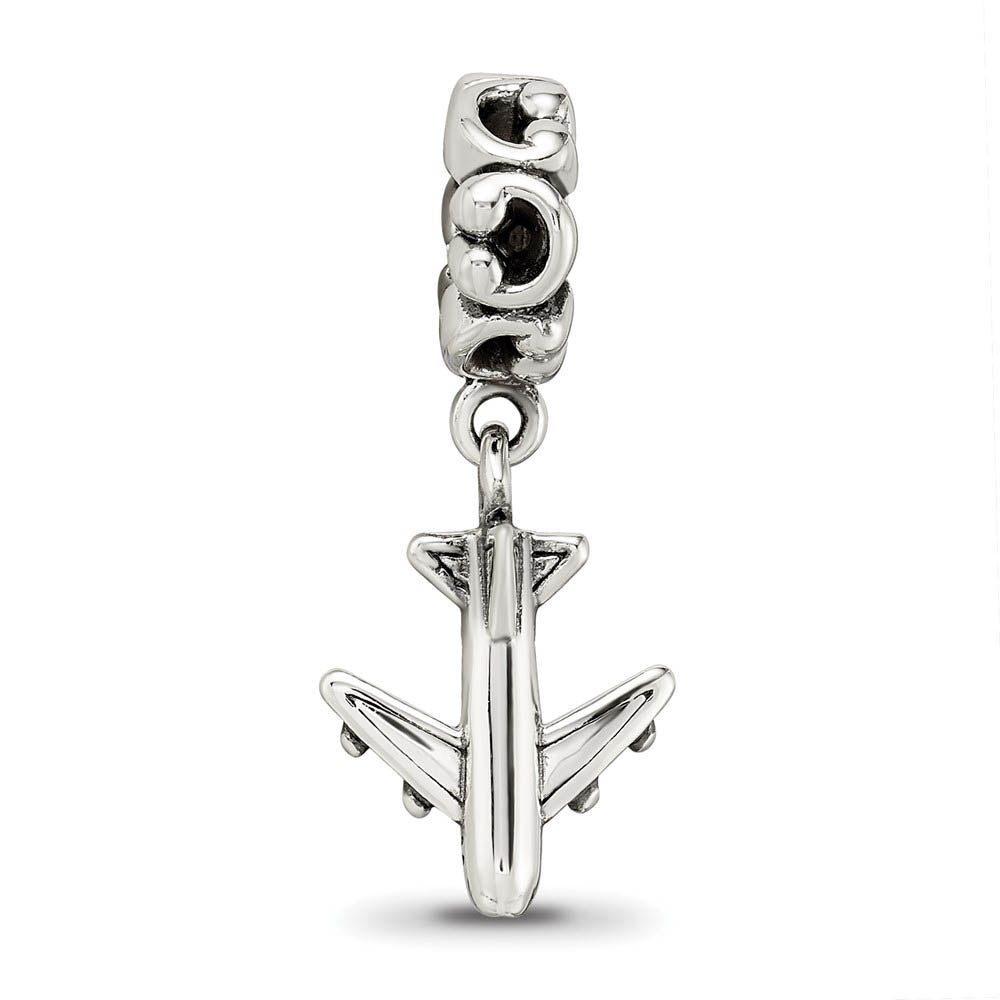 Alternate view of the Sterling Silver Jetliner Dangle Bead Charm by The Black Bow Jewelry Co.