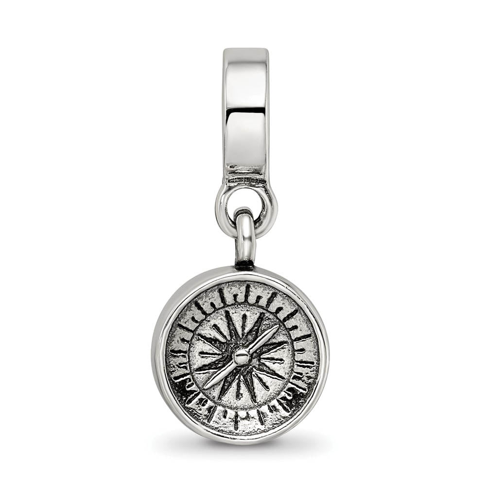 Alternate view of the Sterling Silver Compass Dangle Bead Charm by The Black Bow Jewelry Co.