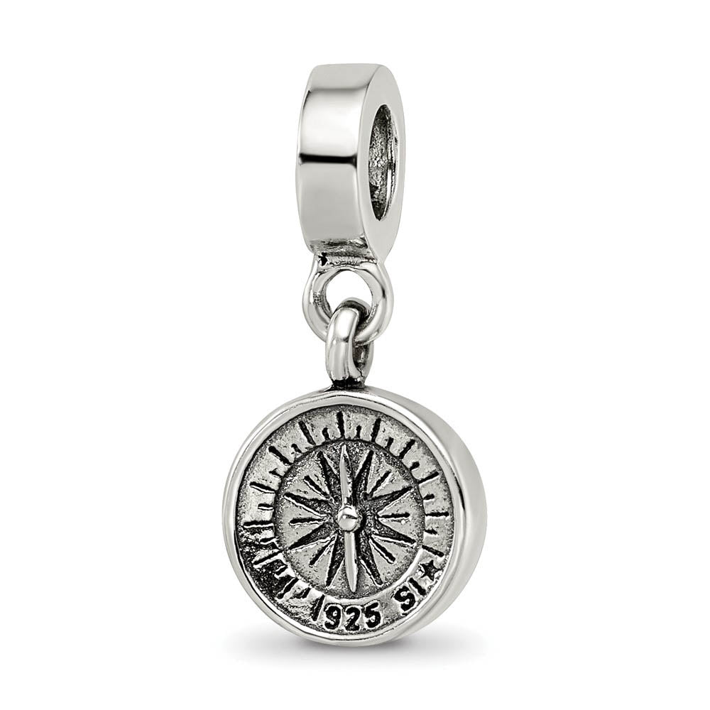 Alternate view of the Sterling Silver Compass Dangle Bead Charm by The Black Bow Jewelry Co.
