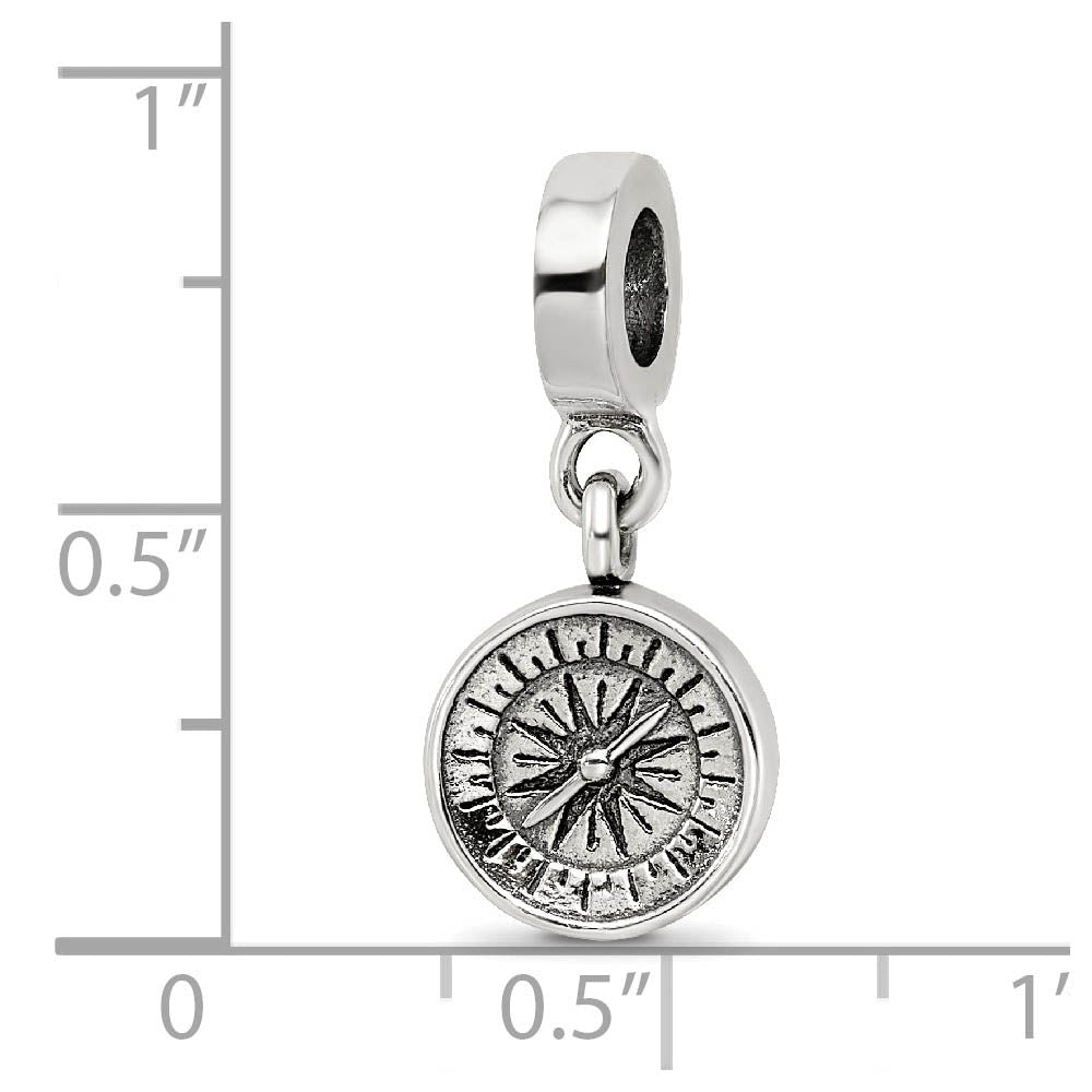Alternate view of the Sterling Silver Compass Dangle Bead Charm by The Black Bow Jewelry Co.