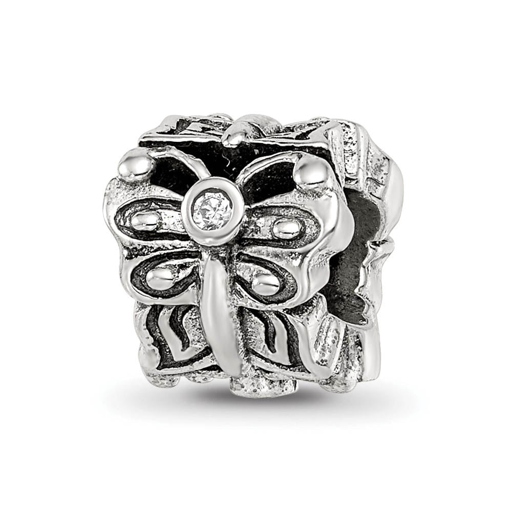 Sterling Silver & CZ 3-Stone Butterfly Bead Charm, Item B9843 by The Black Bow Jewelry Co.