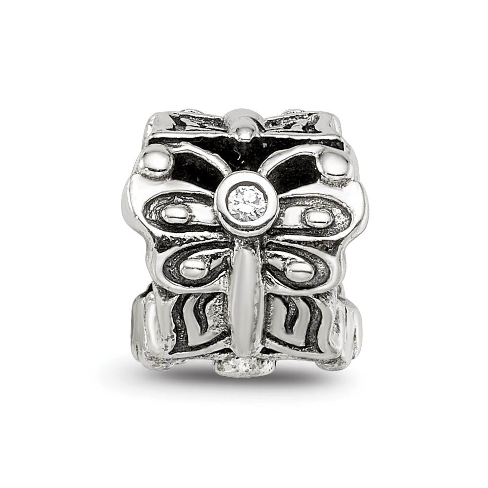 Alternate view of the Sterling Silver & CZ 3-Stone Butterfly Bead Charm by The Black Bow Jewelry Co.