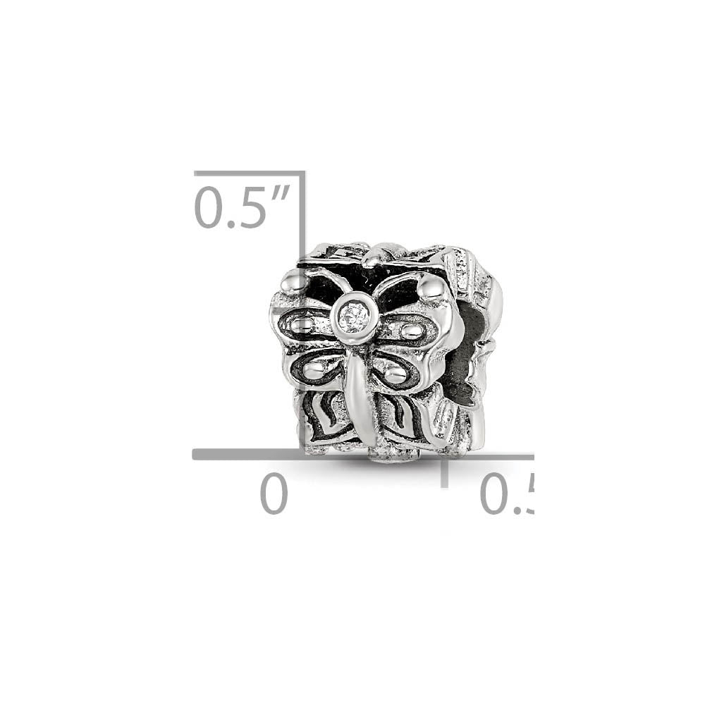 Alternate view of the Sterling Silver & CZ 3-Stone Butterfly Bead Charm by The Black Bow Jewelry Co.