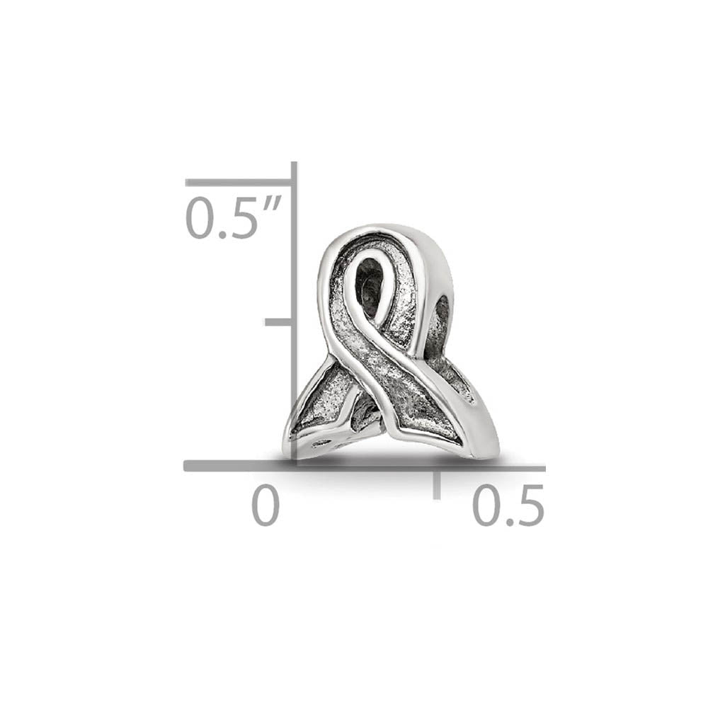 Alternate view of the Sterling Silver Awareness Ribbon Bead Charm by The Black Bow Jewelry Co.