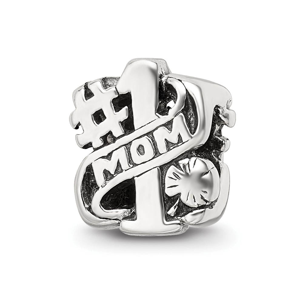 Sterling Silver #1 Mom Bead Charm, Item B9846 by The Black Bow Jewelry Co.