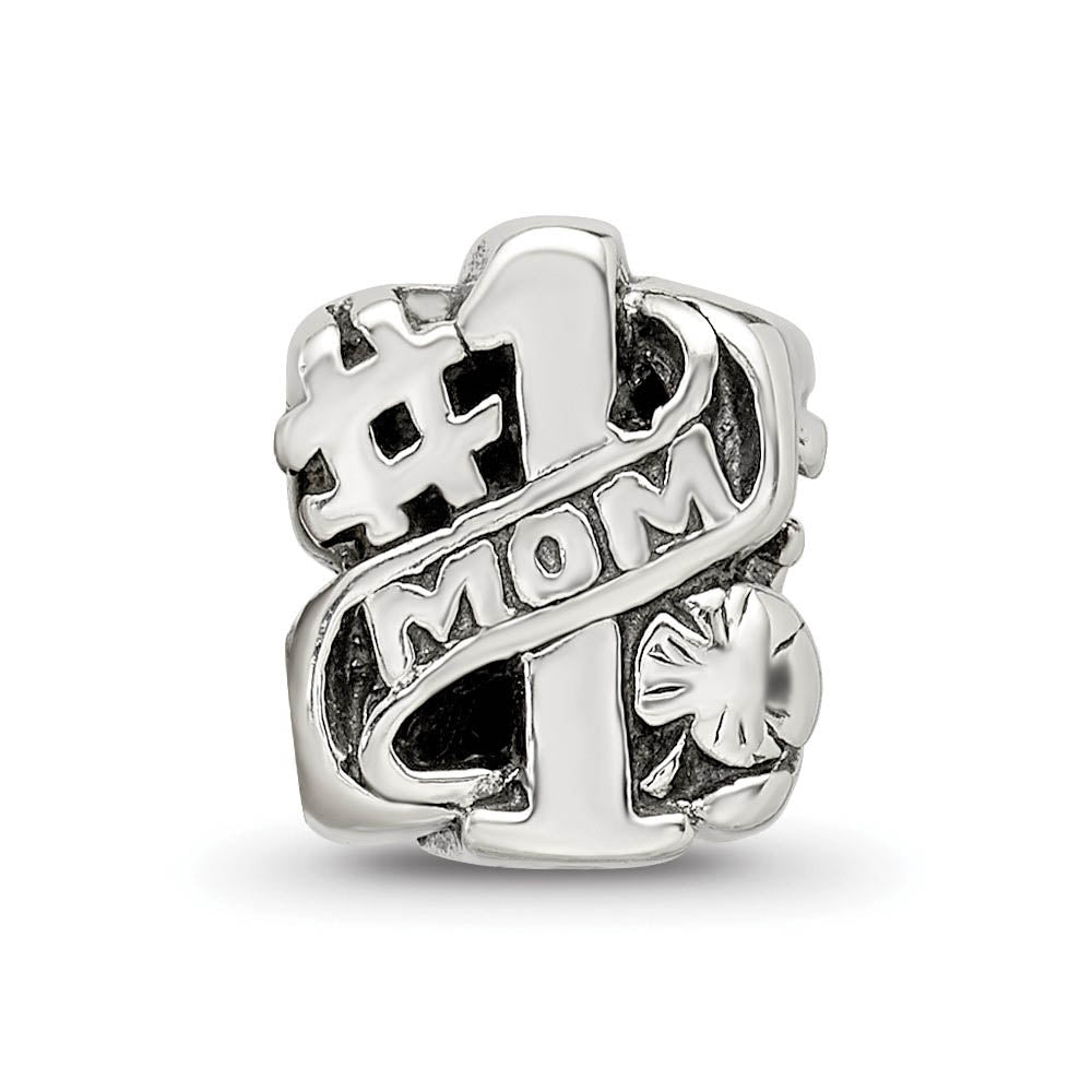 Alternate view of the Sterling Silver #1 Mom Bead Charm by The Black Bow Jewelry Co.