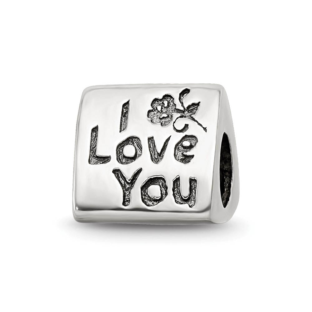 I Love You Mom, 3-Sided Sterling Silver Bead Charm, Item B9847 by The Black Bow Jewelry Co.