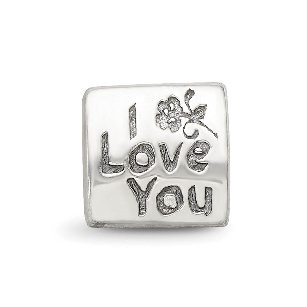 Alternate view of the I Love You Mom, 3-Sided Sterling Silver Bead Charm by The Black Bow Jewelry Co.