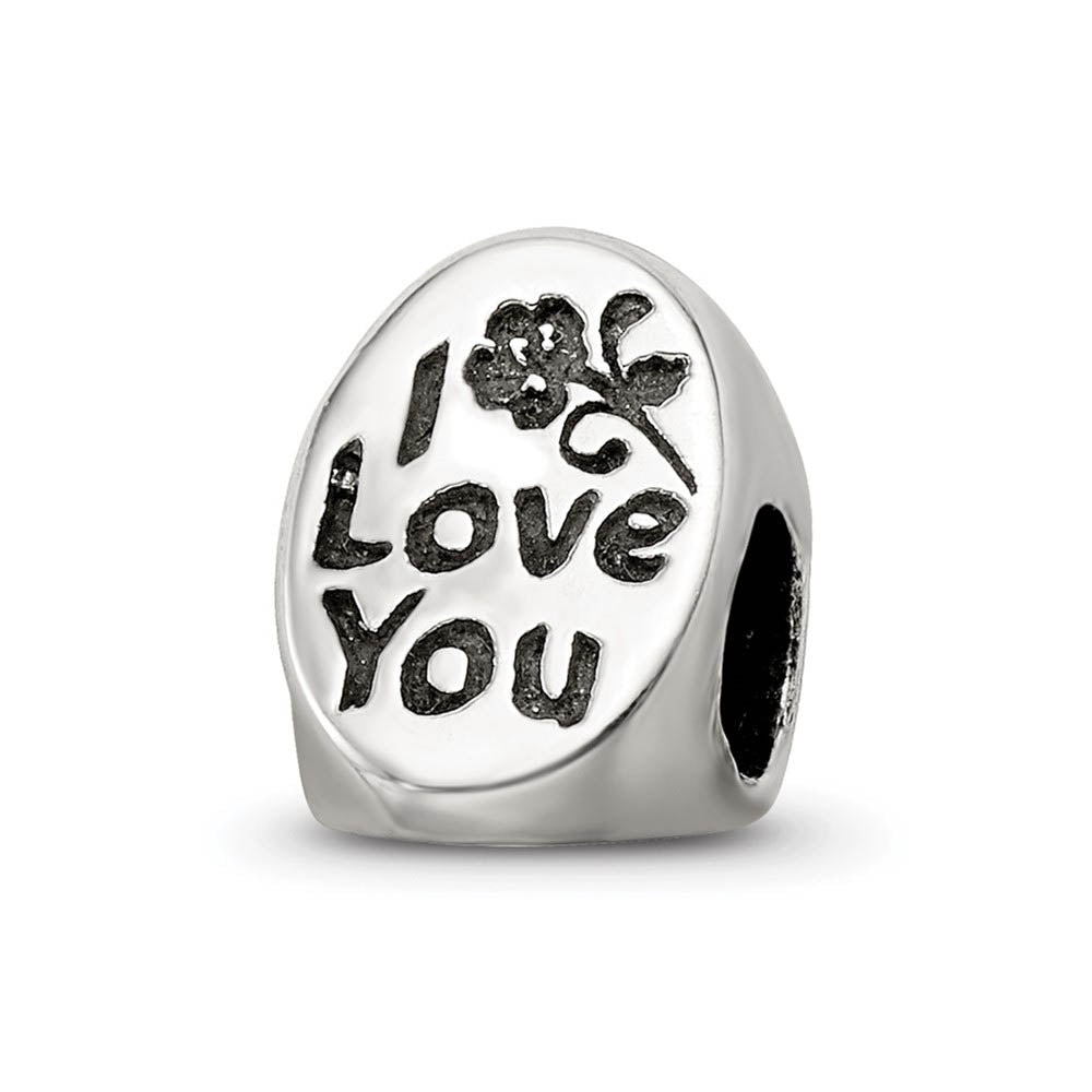 Sterling Silver I Love You Mom 3-Sided Bead Charm, Item B9850 by The Black Bow Jewelry Co.