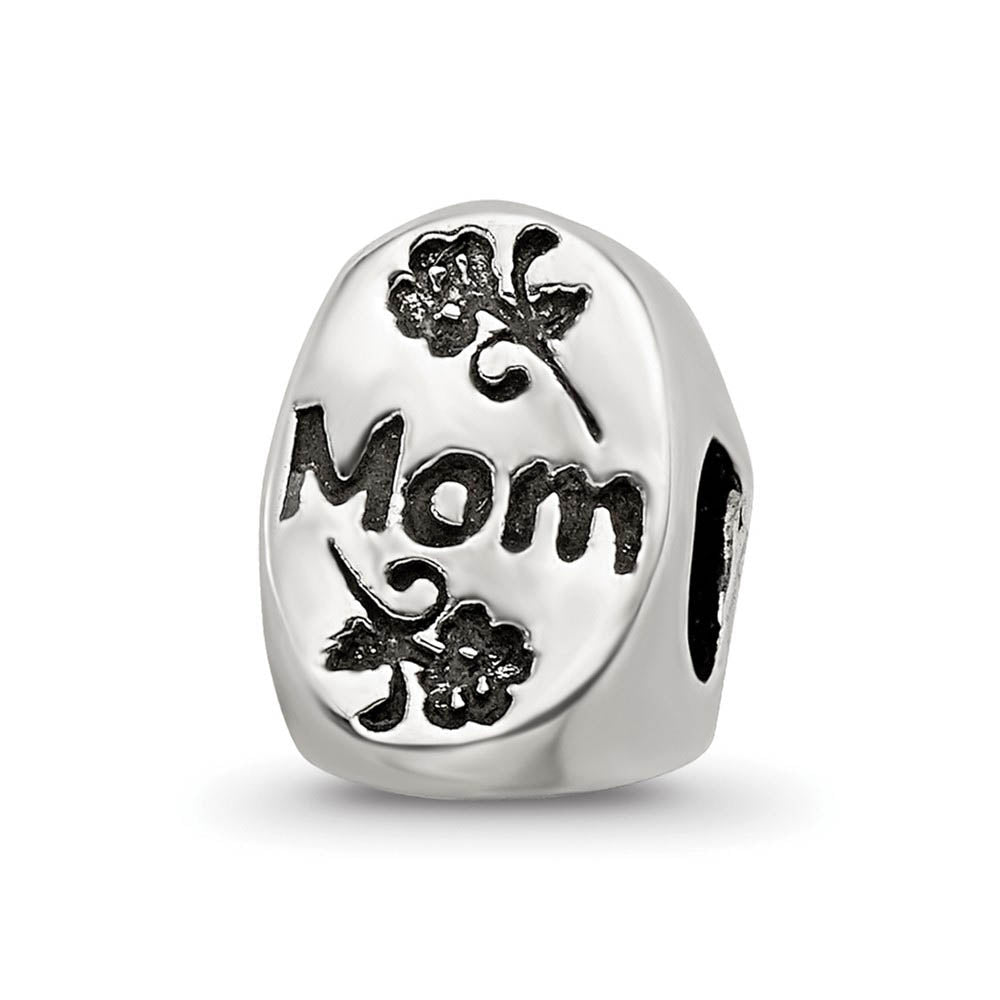Alternate view of the Sterling Silver I Love You Mom 3-Sided Bead Charm by The Black Bow Jewelry Co.