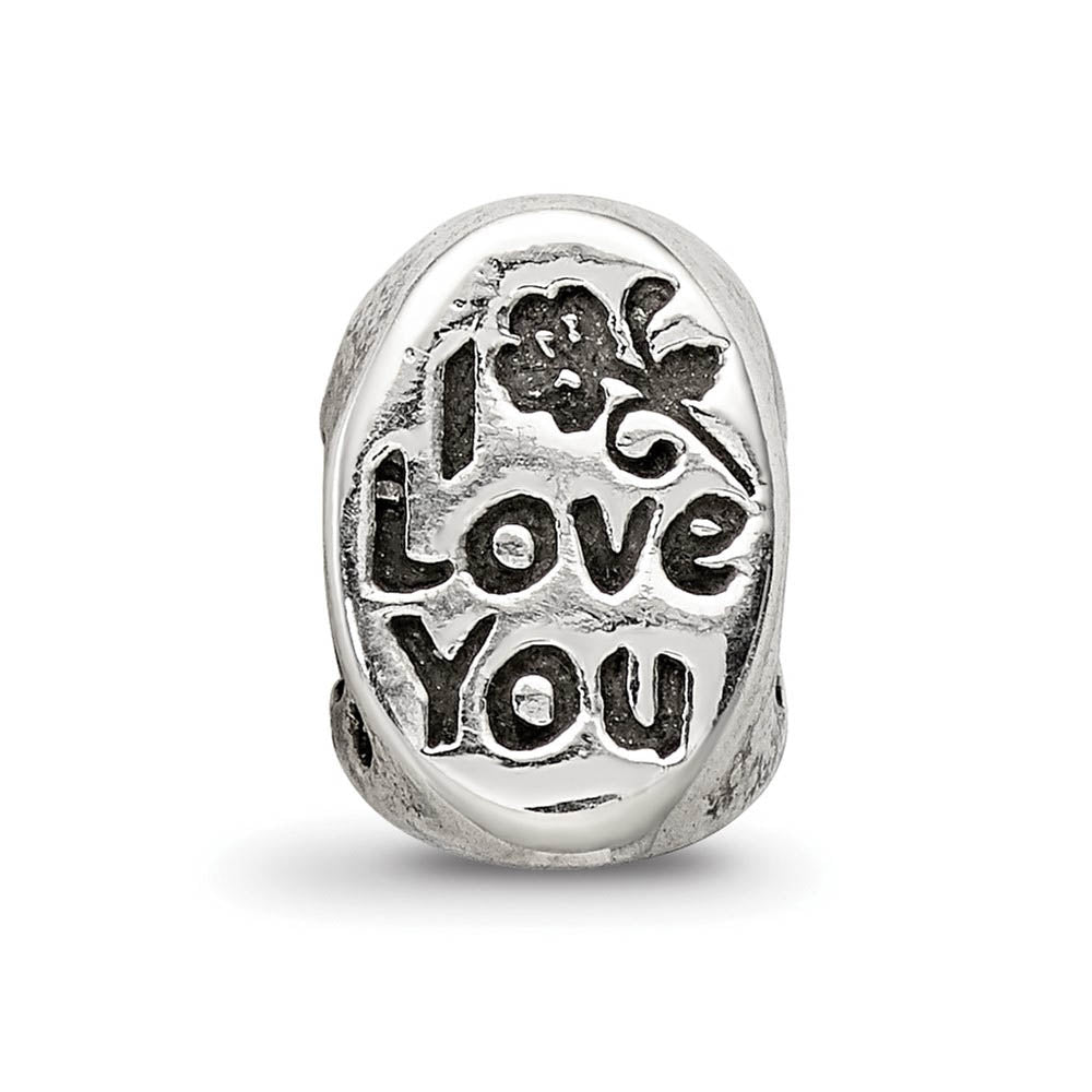 Alternate view of the Sterling Silver I Love You Mom 3-Sided Bead Charm by The Black Bow Jewelry Co.