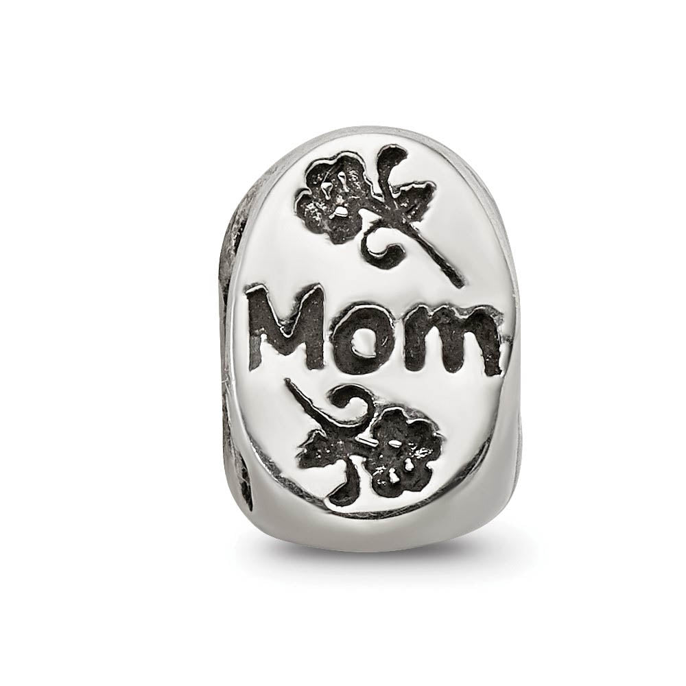 Alternate view of the Sterling Silver I Love You Mom 3-Sided Bead Charm by The Black Bow Jewelry Co.