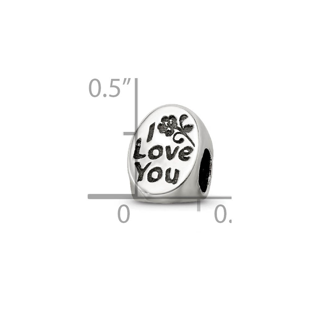 Alternate view of the Sterling Silver I Love You Mom 3-Sided Bead Charm by The Black Bow Jewelry Co.
