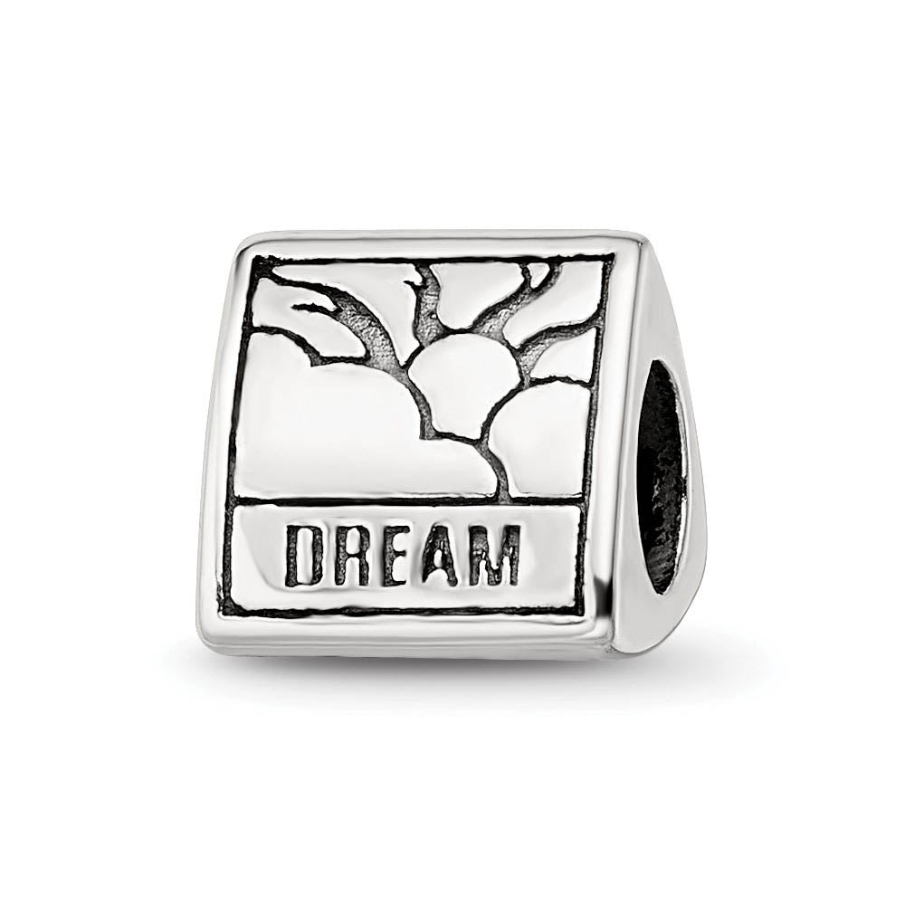 Sterling Silver Dream, Believe and Succeed 3-Sided Bead Charm, Item B9858 by The Black Bow Jewelry Co.
