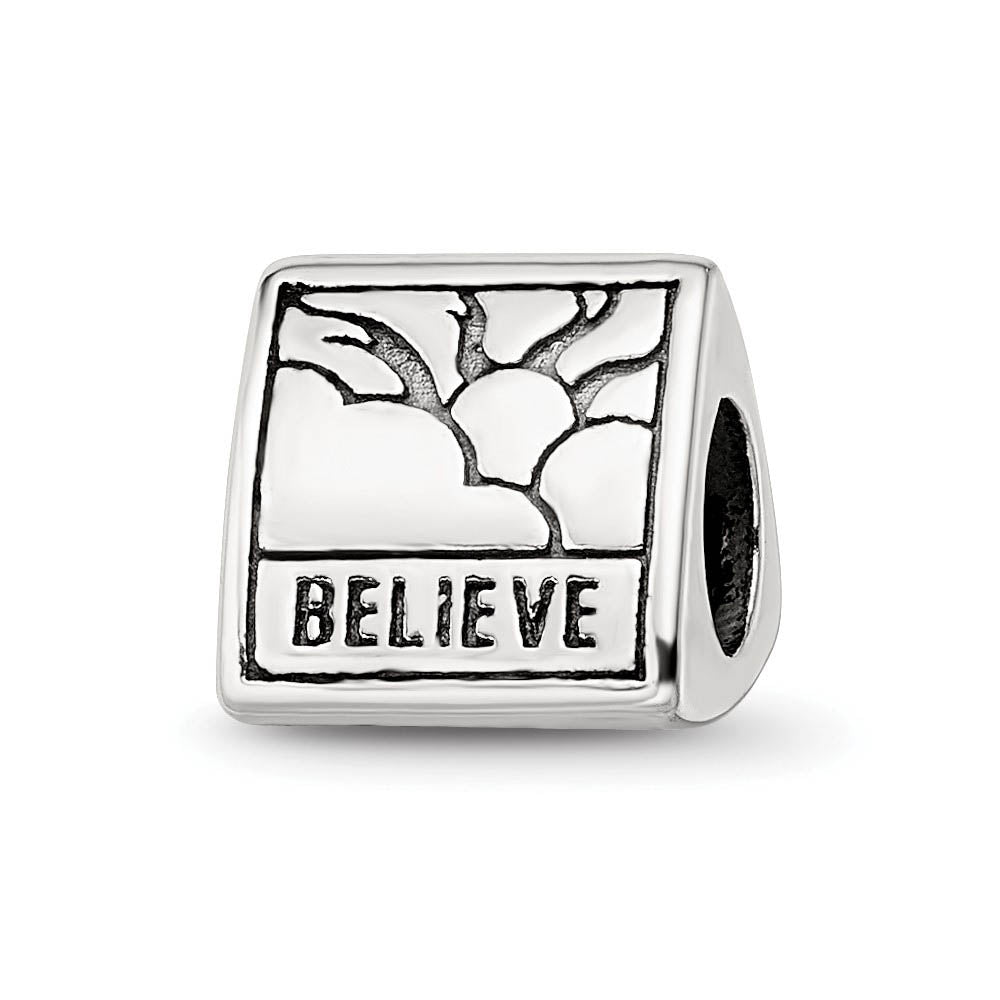 Alternate view of the Sterling Silver Dream, Believe and Succeed 3-Sided Bead Charm by The Black Bow Jewelry Co.