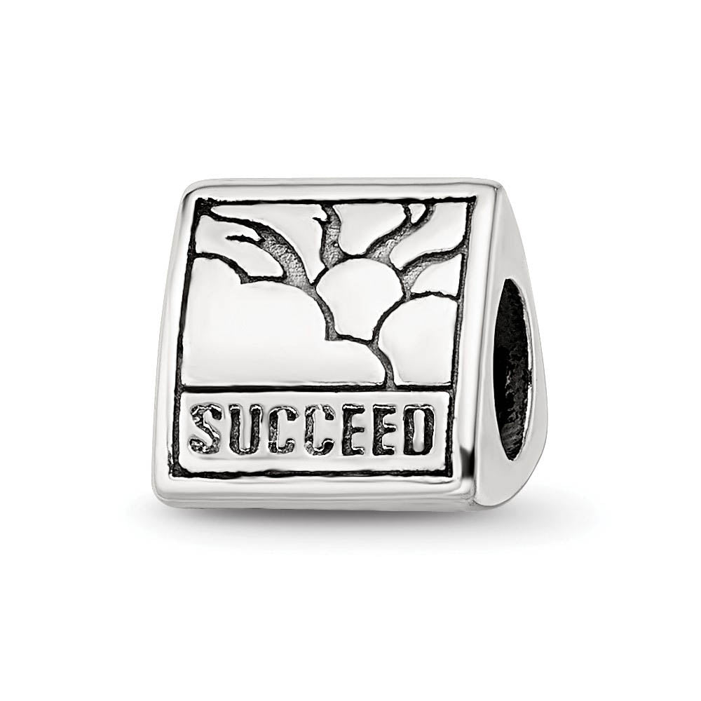 Alternate view of the Sterling Silver Dream, Believe and Succeed 3-Sided Bead Charm by The Black Bow Jewelry Co.