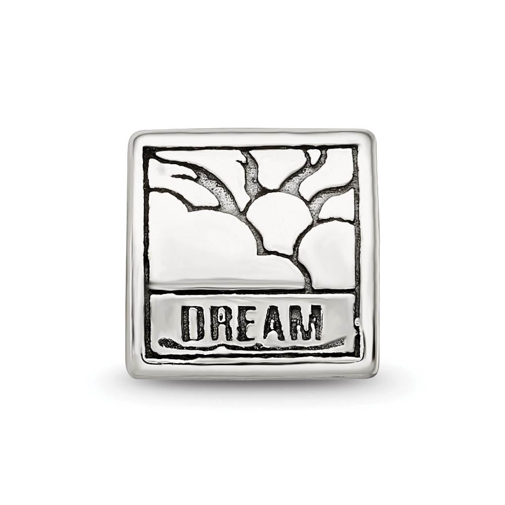 Alternate view of the Sterling Silver Dream, Believe and Succeed 3-Sided Bead Charm by The Black Bow Jewelry Co.