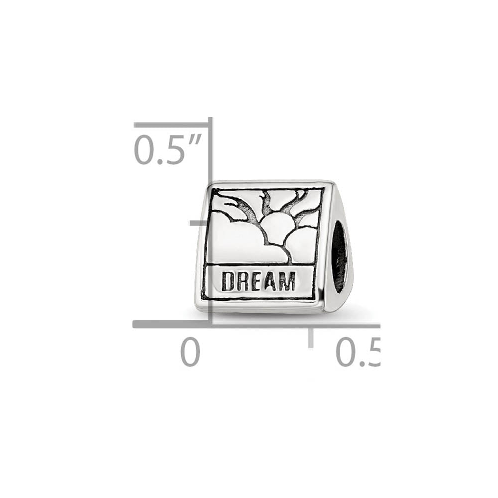 Alternate view of the Sterling Silver Dream, Believe and Succeed 3-Sided Bead Charm by The Black Bow Jewelry Co.