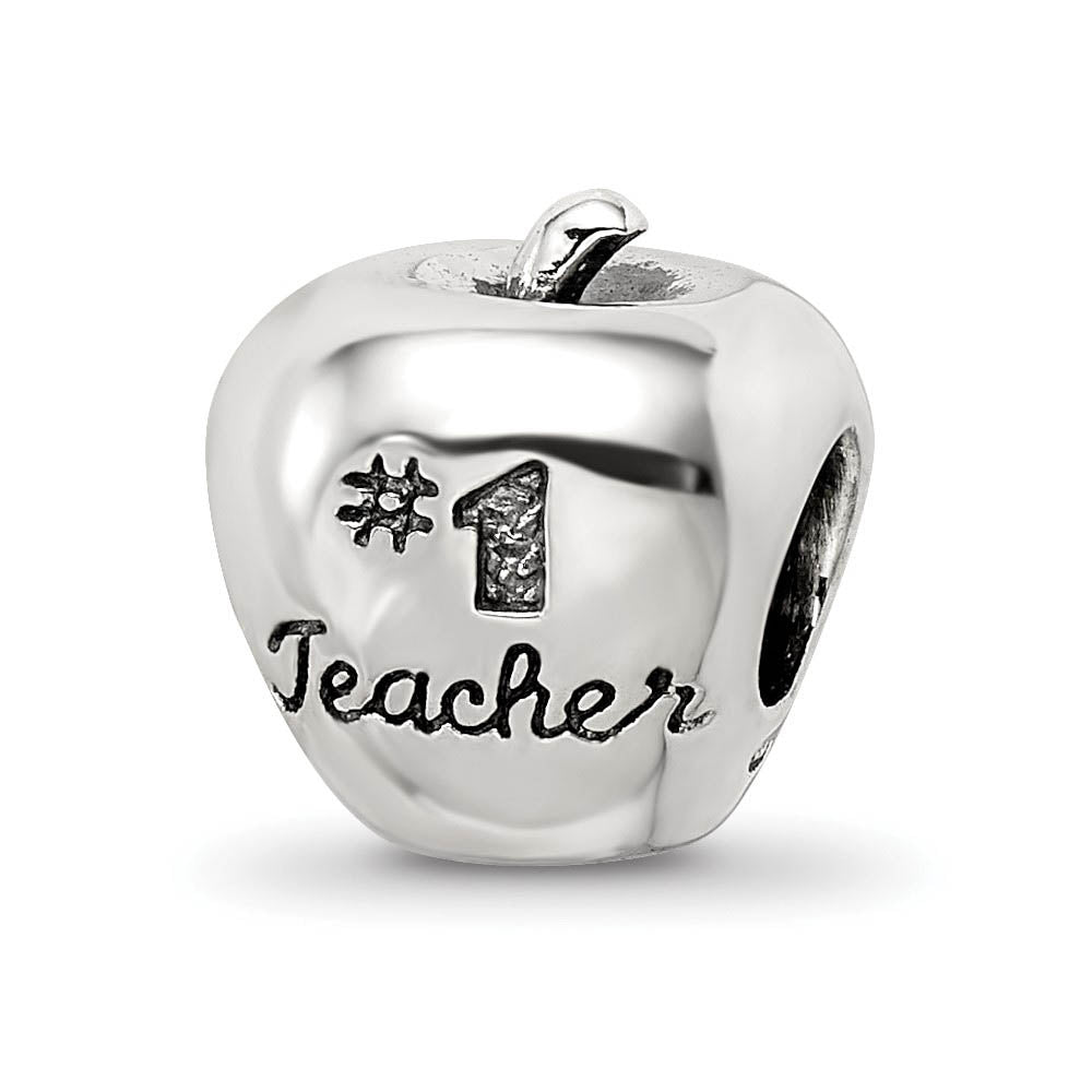 Sterling Silver #1 Teacher Apple Bead Charm, Item B9861 by The Black Bow Jewelry Co.
