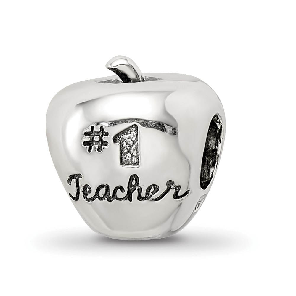 Alternate view of the Sterling Silver #1 Teacher Apple Bead Charm by The Black Bow Jewelry Co.
