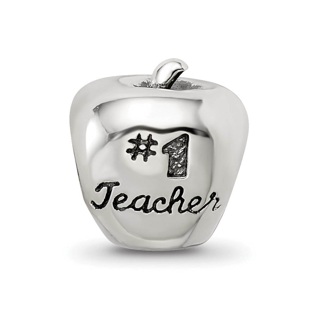 Alternate view of the Sterling Silver #1 Teacher Apple Bead Charm by The Black Bow Jewelry Co.