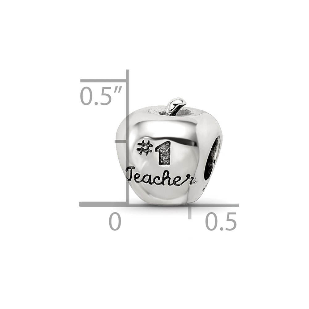 Alternate view of the Sterling Silver #1 Teacher Apple Bead Charm by The Black Bow Jewelry Co.