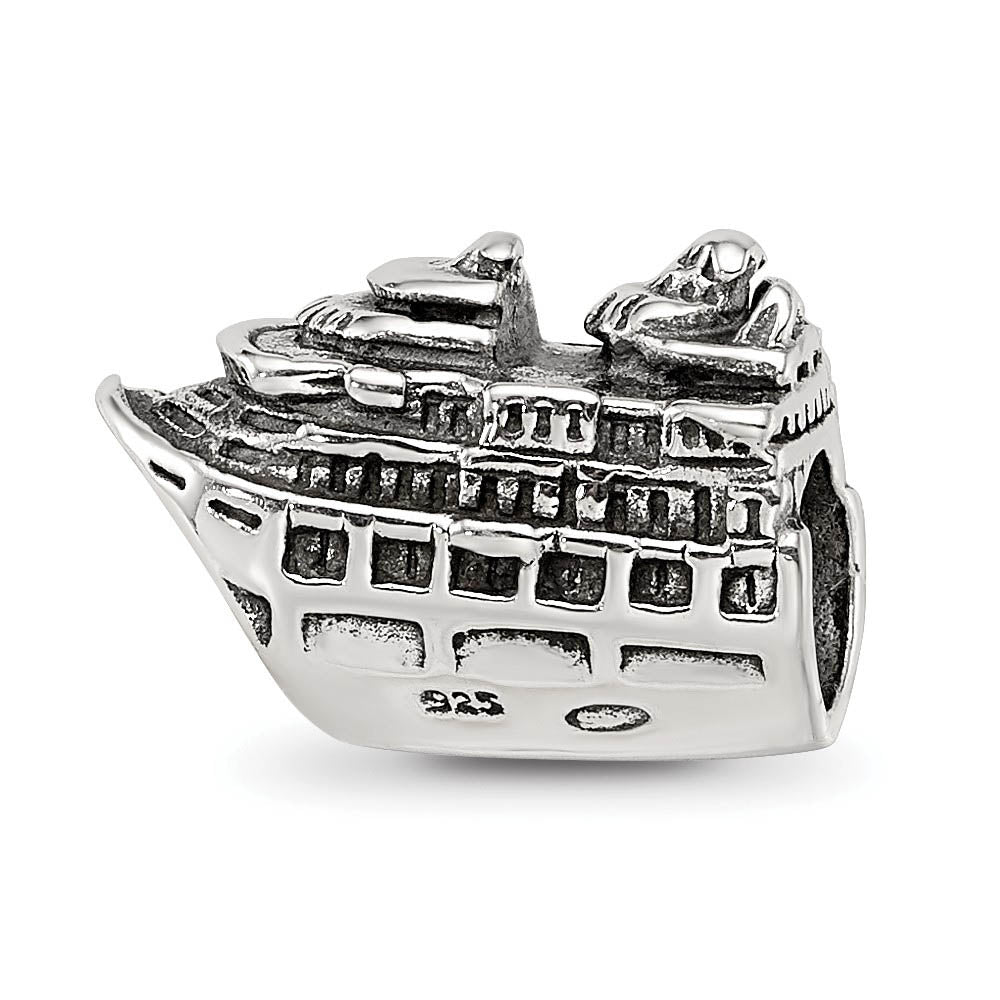 Alternate view of the Sterling Silver Cruise Ship Bead Charm by The Black Bow Jewelry Co.