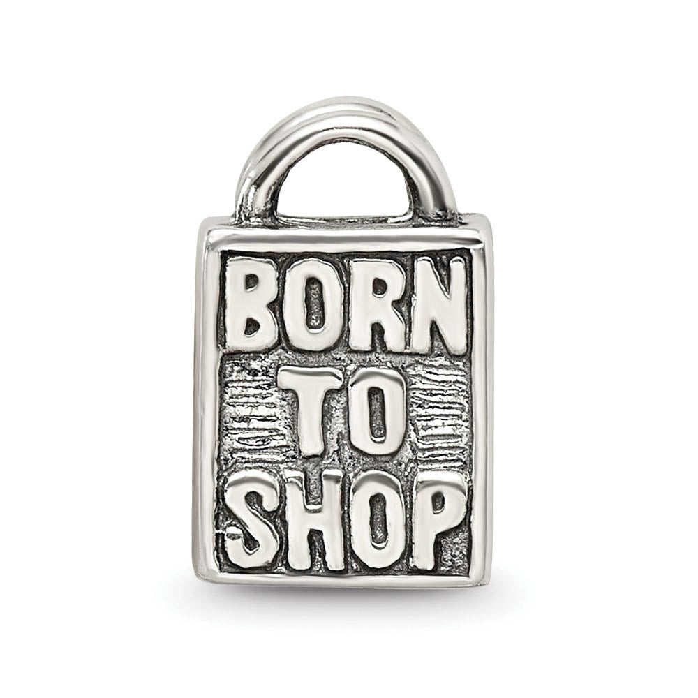 Alternate view of the Sterling Silver Born to Shop, Shopping Bag Bead Charm by The Black Bow Jewelry Co.