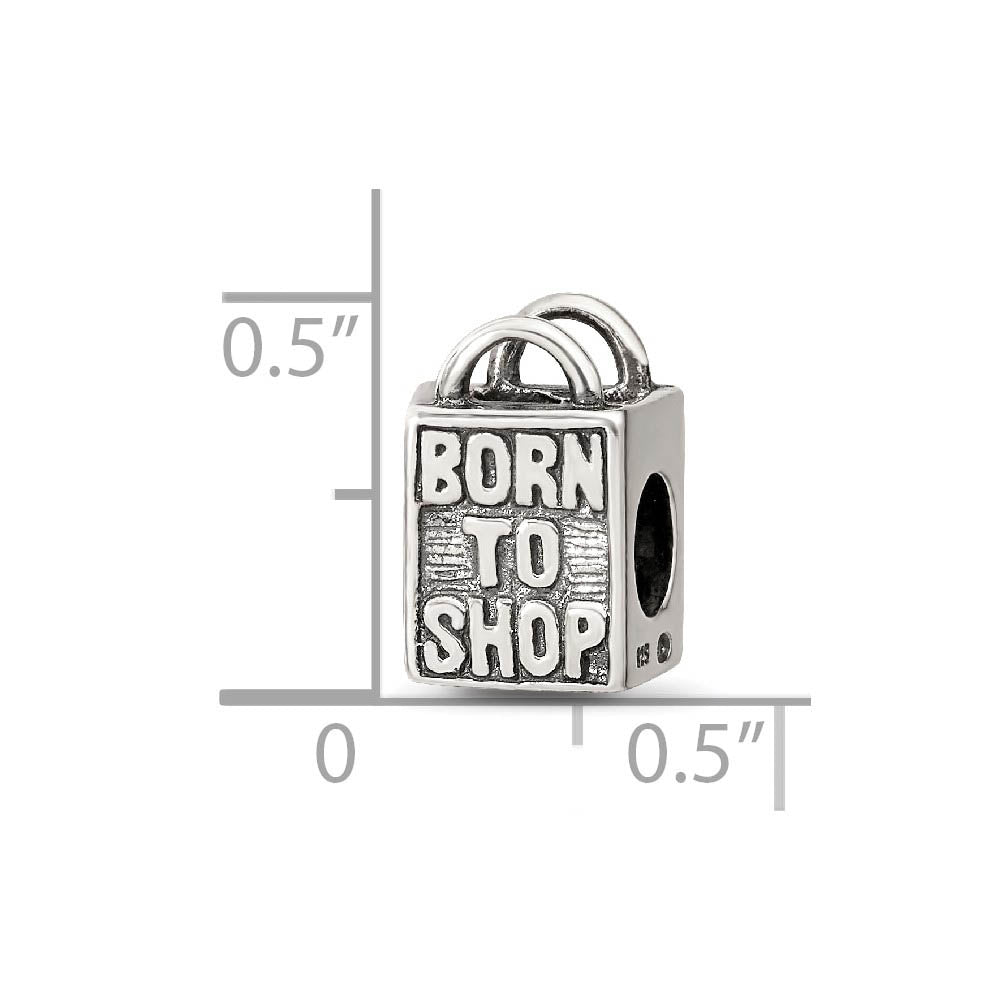 Alternate view of the Sterling Silver Born to Shop, Shopping Bag Bead Charm by The Black Bow Jewelry Co.