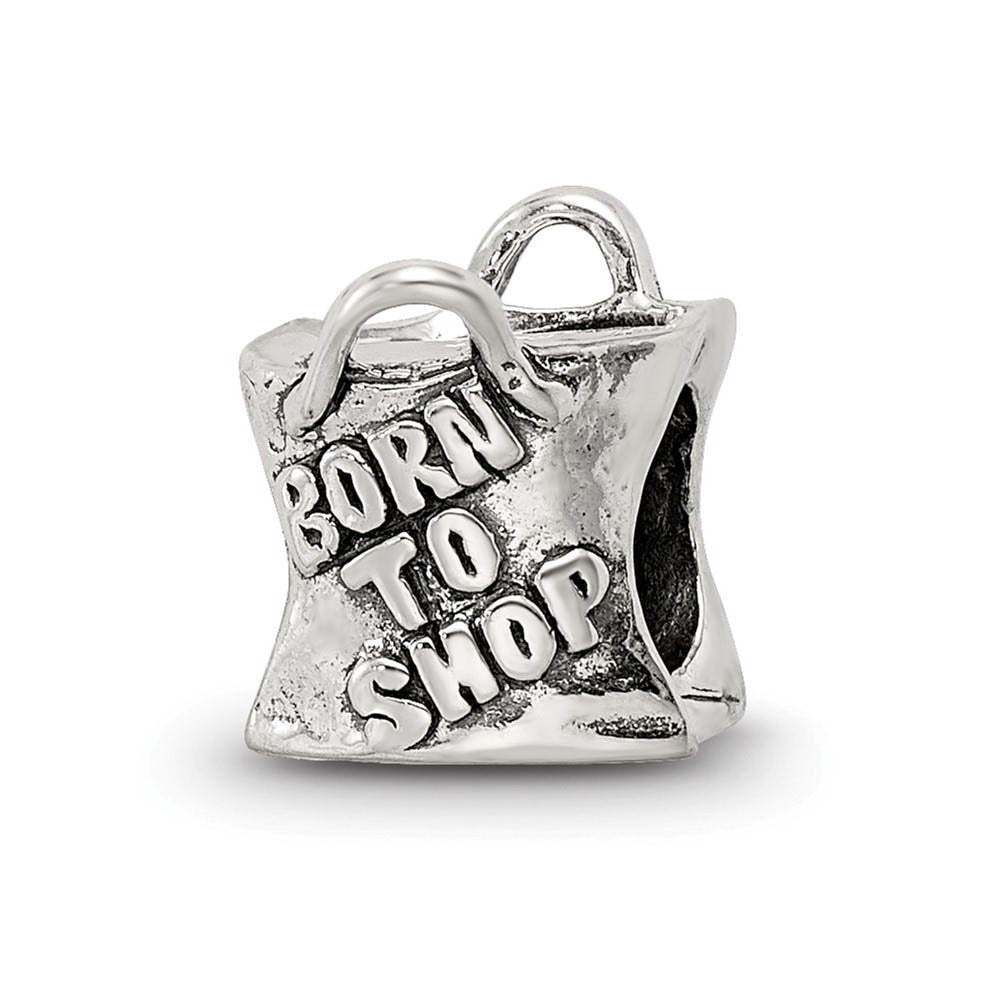 Sterling Silver, Born to Shop, Shopping Bag Bead Charm, Item B9868 by The Black Bow Jewelry Co.