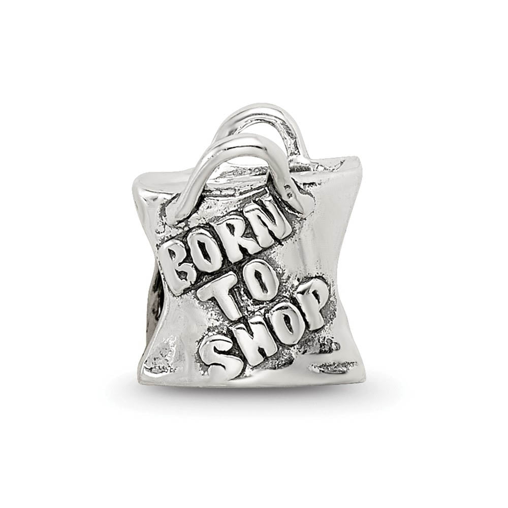 Alternate view of the Sterling Silver, Born to Shop, Shopping Bag Bead Charm by The Black Bow Jewelry Co.