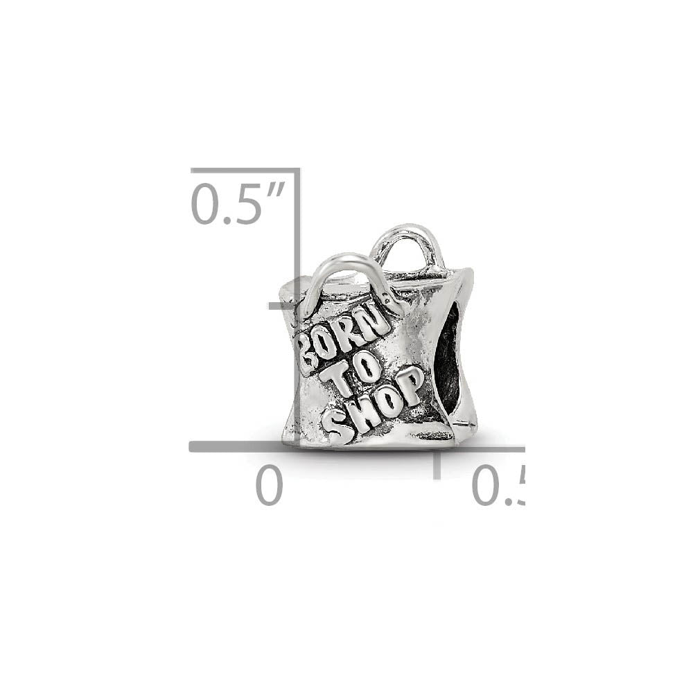 Alternate view of the Sterling Silver, Born to Shop, Shopping Bag Bead Charm by The Black Bow Jewelry Co.