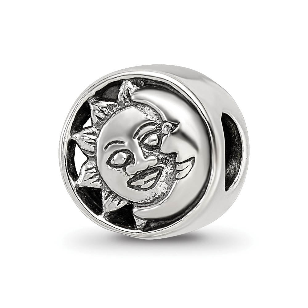 Sterling Silver Sun and Moon Bead Charm, Item B9871 by The Black Bow Jewelry Co.
