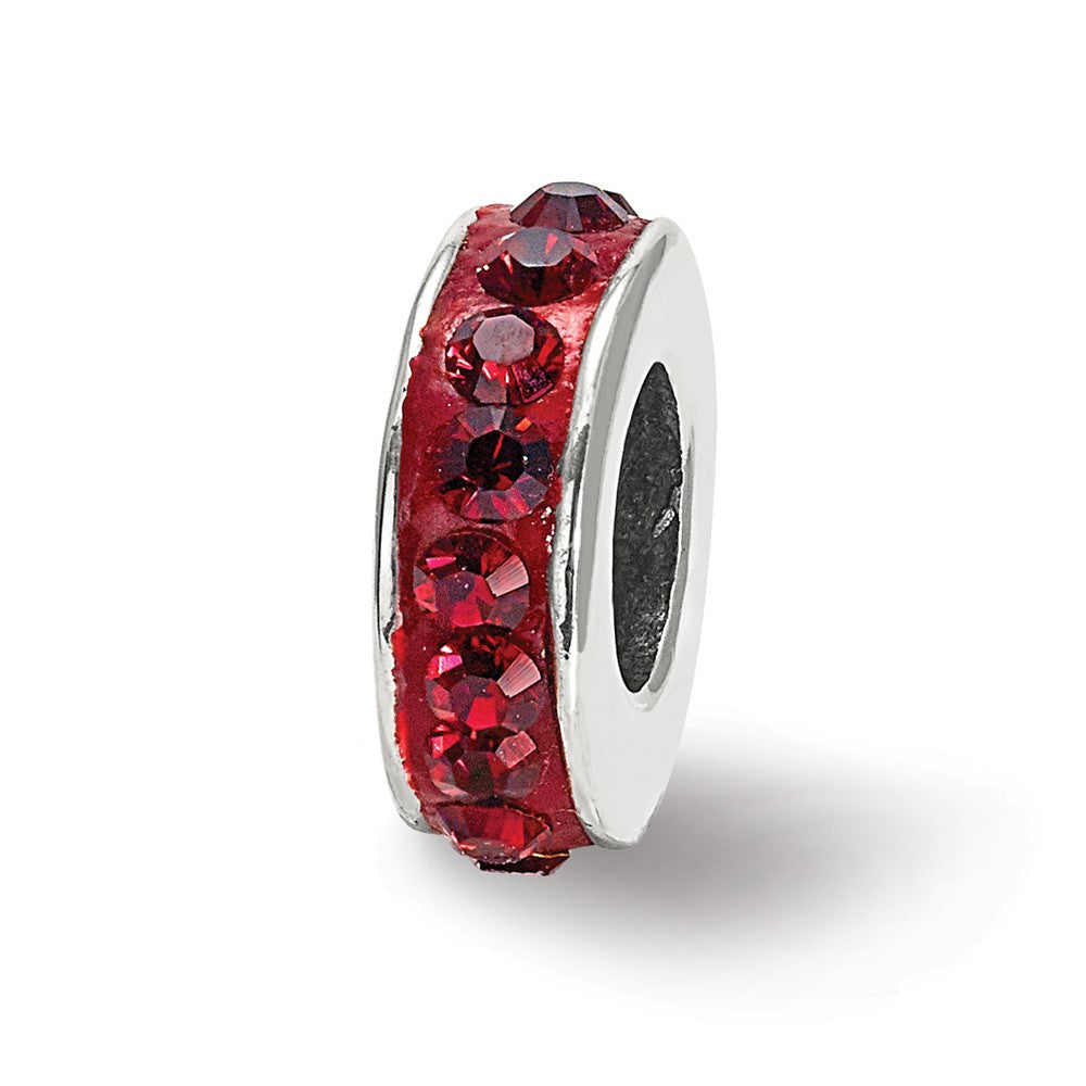 Sterling Silver with Deep Red Crystals January Single Row Bead Charm, Item B9992 by The Black Bow Jewelry Co.