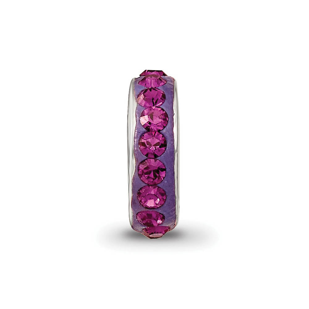 Alternate view of the Sterling Silver with Purple Crystals February Single Row Bead Charm by The Black Bow Jewelry Co.