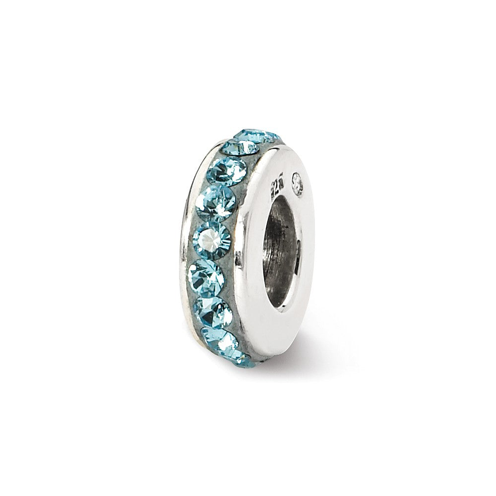 Sterling Silver with Light Blue Crystals March Single Row Bead Charm, Item B9994 by The Black Bow Jewelry Co.