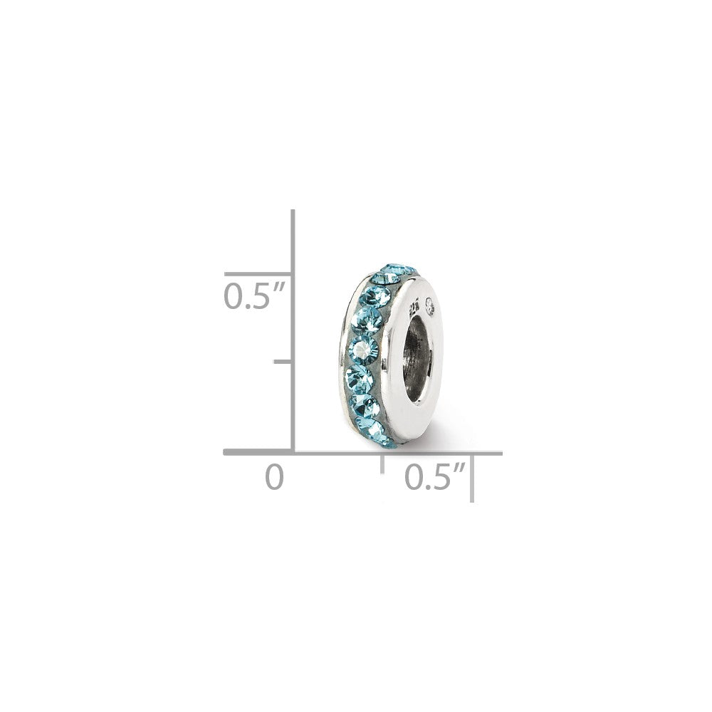 Alternate view of the Sterling Silver with Light Blue Crystals March Single Row Bead Charm by The Black Bow Jewelry Co.