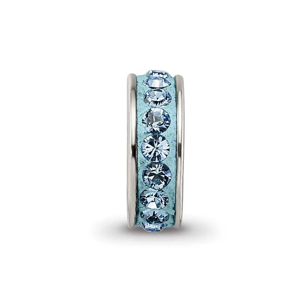 Alternate view of the Sterling Silver with Light Blue Crystals March Single Row Bead Charm by The Black Bow Jewelry Co.