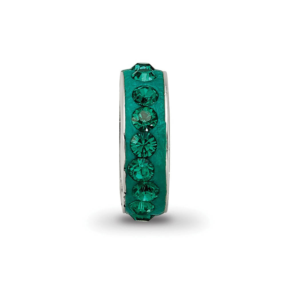 Alternate view of the Sterling Silver with Green Crystals May Single Row Bead Charm by The Black Bow Jewelry Co.