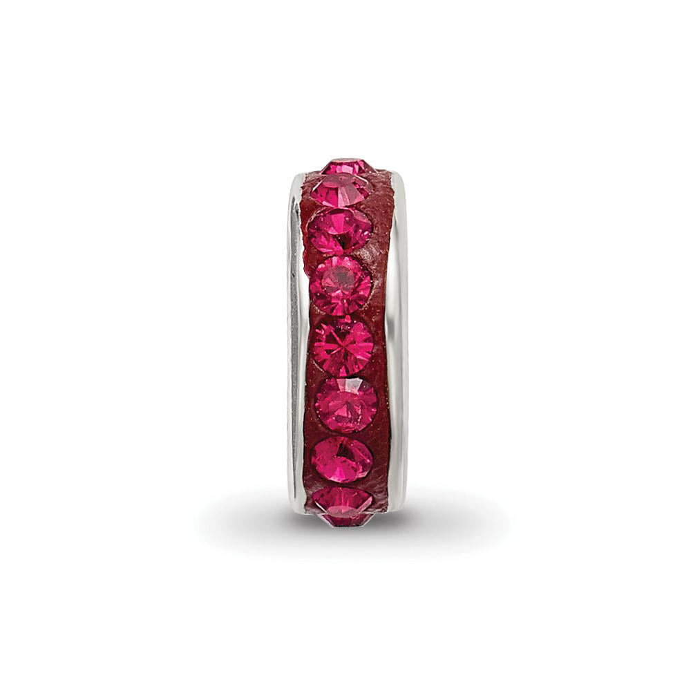 Alternate view of the Sterling Silver with Dark Pink Crystals July Single Row Bead Charm by The Black Bow Jewelry Co.