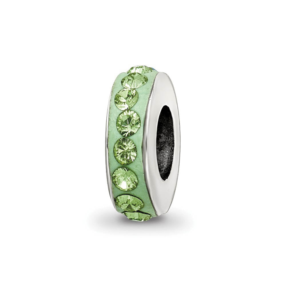 Sterling Silver with Light Green Crystals August Single Row Bead Charm, Item B9999 by The Black Bow Jewelry Co.