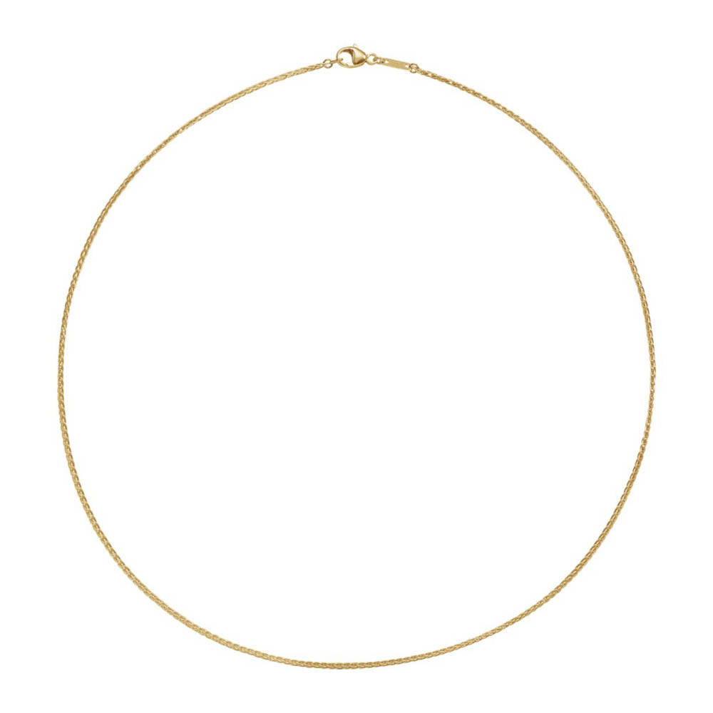 Alternate view of the 18k Yellow Gold 1.2mm Solid Wheat Chain Necklace by The Black Bow Jewelry Co.