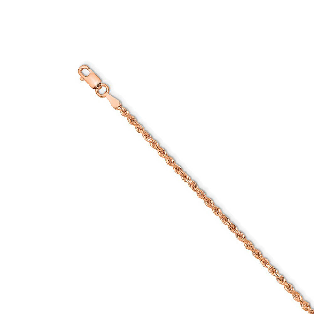 14k Rose Gold 2mm Handmade D/C Solid Rope Chain Necklace
