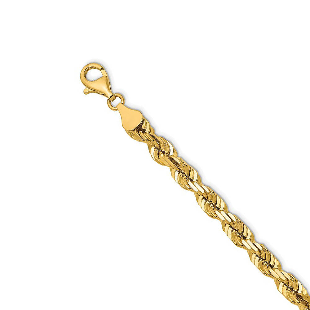 Men's 14k Yellow Gold 6.5mm D/C Solid Rope Chain Necklace